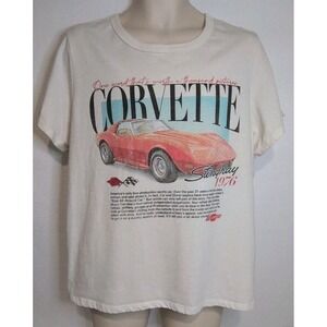 GM T-Shirt Women's Chevrolet Corvette Stingray 1976 Racing Logo Car XXL Ivory